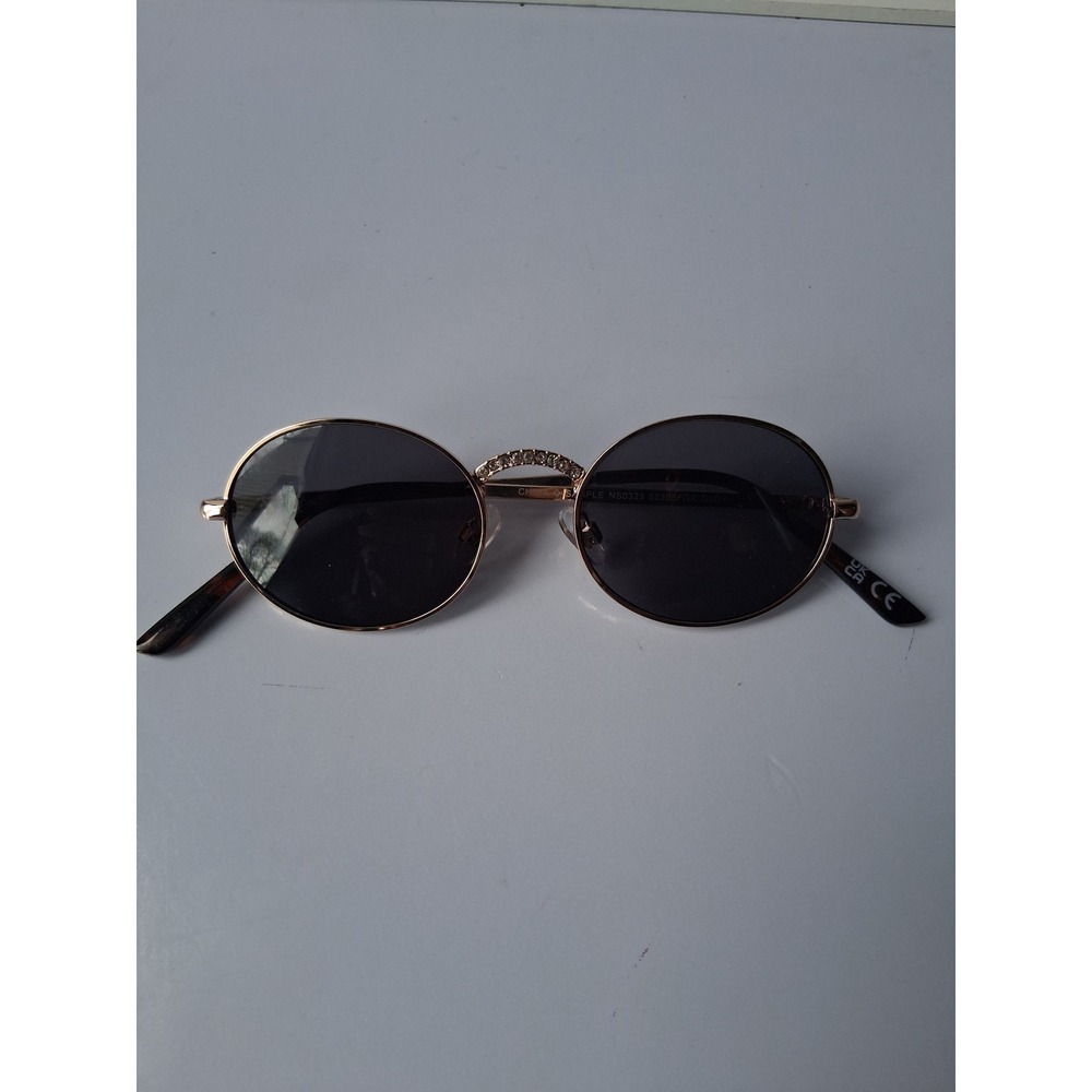 Foster Grant Rose Gold Oval Sunglasses Rhinestone Bridge NS0323 Dark Tint Lenses